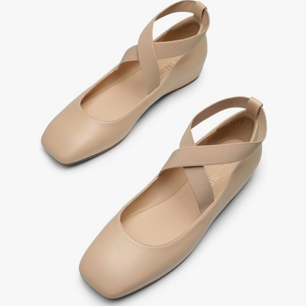 DREAM PAIRS Nude Ballet Flats Women’s 7.5 Square Toe Ankle Strap - Picture 4 of 6